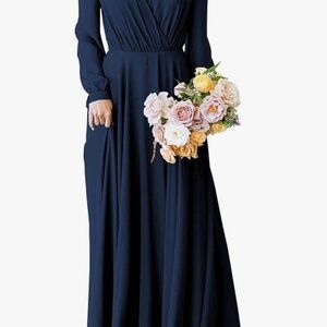 Plus Size Chiffon Bridesmaid Dresses for Women Wrap Waist High Split Long Sleeve